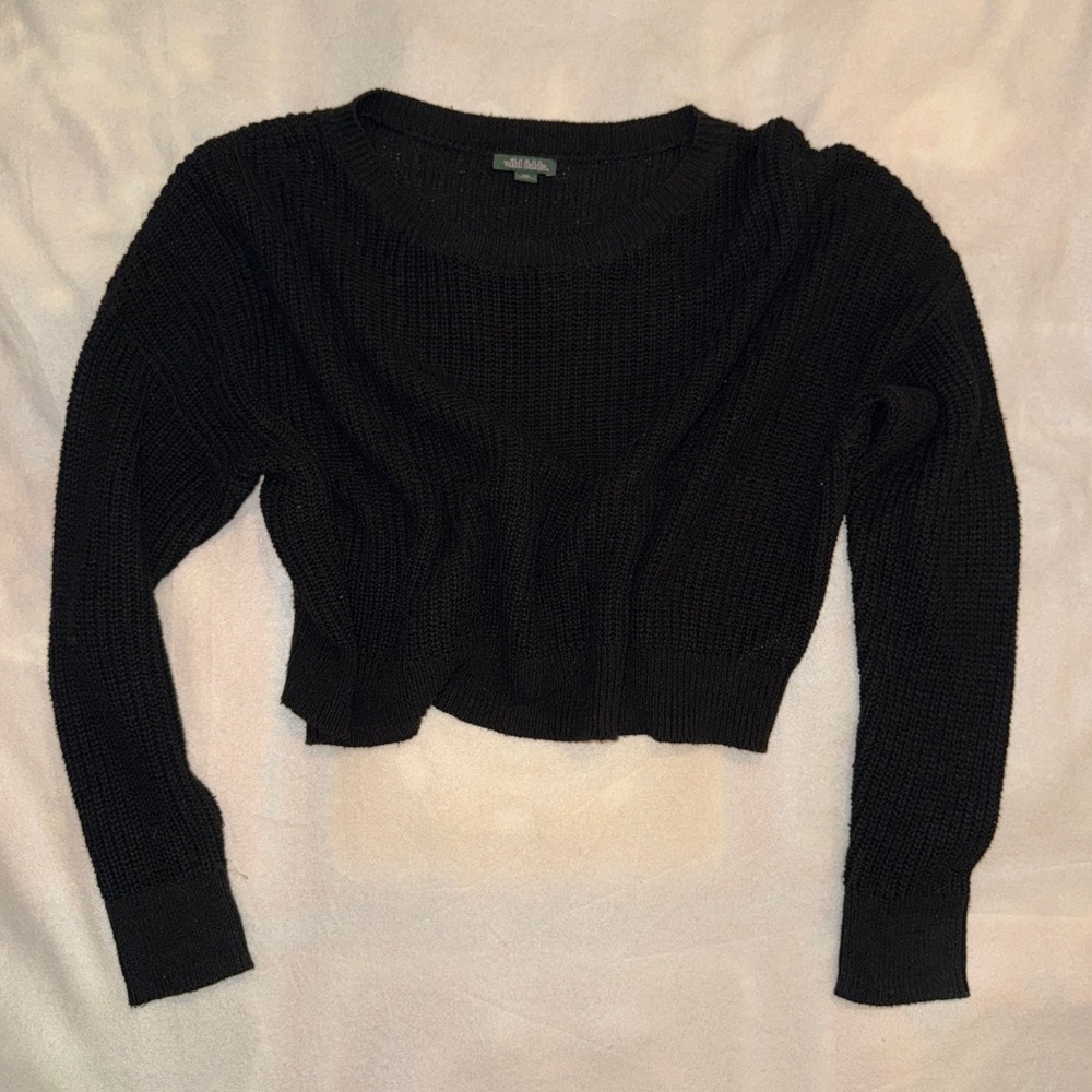 Black Cropped XXL Cable Knit Sweater